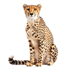 A cheetah sitting gracefully in front of a plain white backdrop, a Beaver Isolated on a whitePNG Background