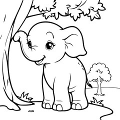 Vector illustration of a cute Elephant drawing colouring activity