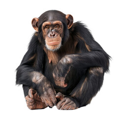 Naklejka premium A chimpanzee is seated in front of a plain Png background, a chimpanzee isolated on transparent background