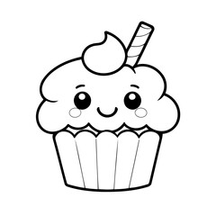 Cute vector illustration cupcake for kids colouring page