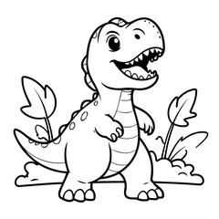 Vector illustration of a cute TRex doodle for toddlers colouring page