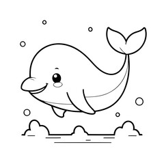 Vector illustration of a cute Whale doodle for toddlers colouring page