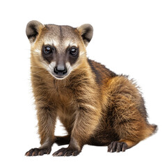 Fototapeta premium A lone coati sits in front of a plain Png background, a Beaver Isolated on a whitePNG Background