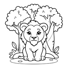 Cute vector illustration Lion drawing for kids colouring activity