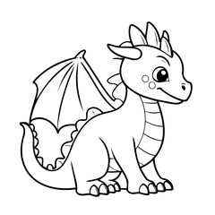 Cute vector illustration Dragon hand drawn for kids coloring page