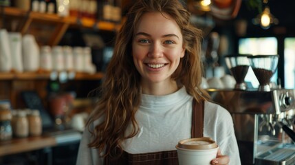 Smiling Barista Offering Coffee Cup