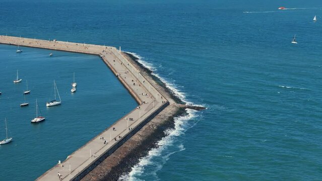 Aerial shot from the Dun Laoghaire pier, shot in Ireland - Dublin