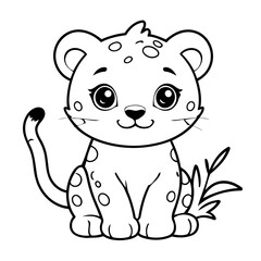 Vector illustration of a cute leopard doodle drawing for kids page