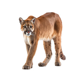 Obraz premium A mountain lion is pacing confidently in front of a plain white backdrop, a Beaver Isolated on a whitePNG Background