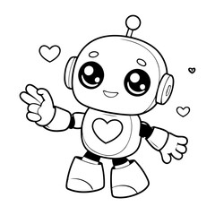 Vector illustration of a cute Robot drawing for kids page