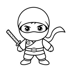 Simple vector illustration of Ninja for toddlers colouring page