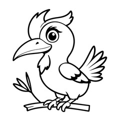 Simple vector illustration of hornbill outline for colouring page