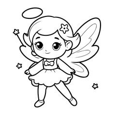 Simple vector illustration of fairy for kids colouring worksheet