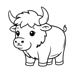 Cute vector illustration Yak hand drawn for kids page