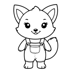 Cute vector illustration Fox doodle black and white for kids page