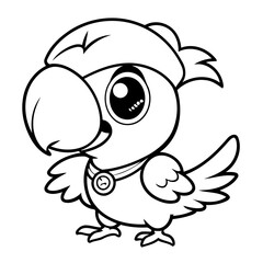 Vector illustration of a cute pirateparrot drawing for toddlers coloring activity