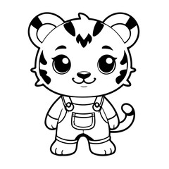 Cute vector illustration Tiger for kids colouring page