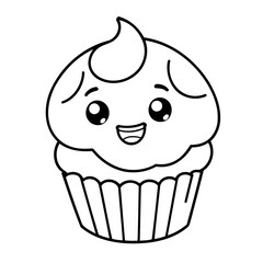 Simple vector illustration of Muffin for kids coloring page