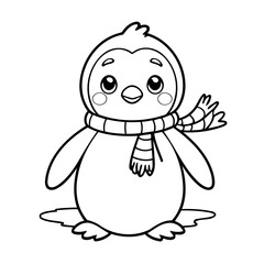 Vector illustration of a cute Penguin drawing for toddlers colouring page