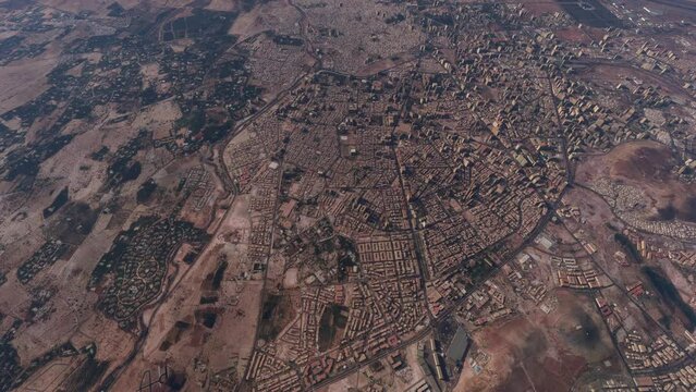 Top aerial view of Marrakesh city. Morocco