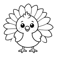 Cute vector illustration Turkey drawing for kids page