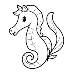 Vector illustration of a cute seahorse doodle for toddlers coloring activity