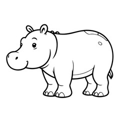 Simple vector illustration of hippo drawing for kids colouring activity
