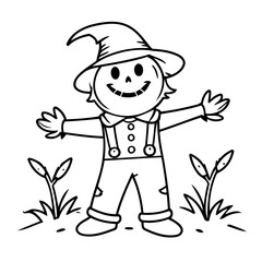 Vector illustration of a cute Scarecrow doodle for toddlers coloring activity