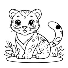 Cute vector illustration leopard for kids colouring worksheet