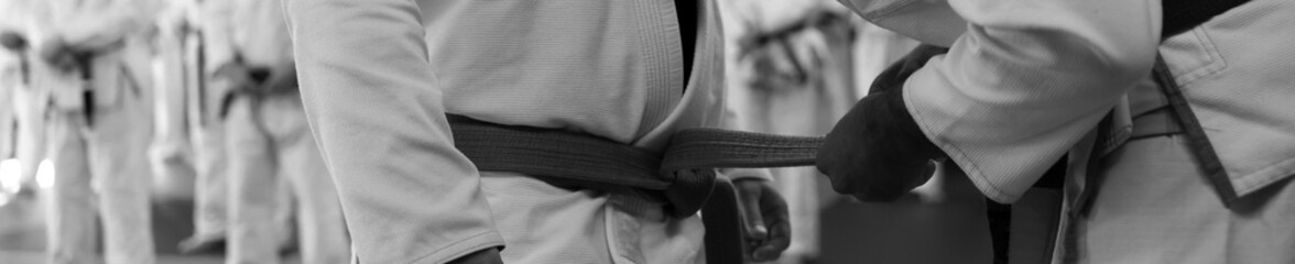 Jiu-jitsu black belt bjj web banner with copy space background