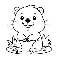Cute vector illustration beaver hand drawn for kids coloring page
