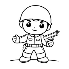 Cute vector illustration Soilder drawing for toddlers colouring page
