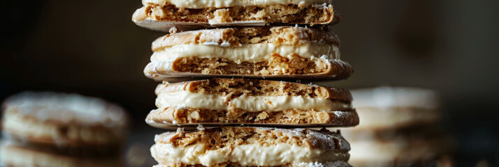Tower of Sweet Sandwich Cookies with Cream Filling