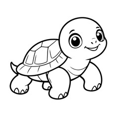 Fototapeta premium Vector illustration of a cute turtle drawing for toddlers colouring page