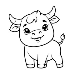 Vector illustration of a cute Bull drawing for kids colouring activity