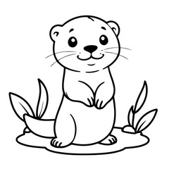 Cute vector illustration otter drawing for toddlers colouring page