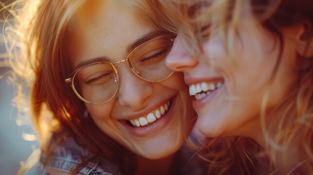 The joyful laughter of a lesbian couple, a symbol of love’s freedom.