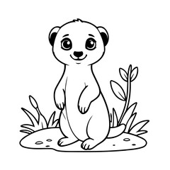 Simple vector illustration of meerkat for kids colouring worksheet