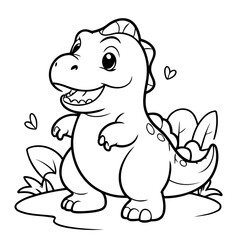 Vector illustration of a cute TRex doodle colouring activity for kids