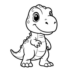 Vector illustration of a cute TRex drawing for toddlers coloring activity