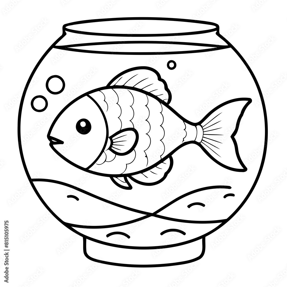 Wall mural Cute vector illustration Fish hand drawn for kids coloring page