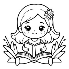 Vector illustration of a cute Girl drawing for kids colouring activity