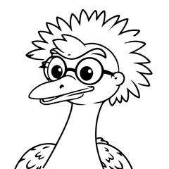 Cute vector illustration Ostrich doodle colouring activity for kids
