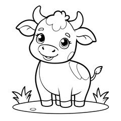 Vector illustration of a cute cow doodle for toddlers colouring page