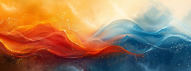 Colorful wavy textured summer orange and blue background with drops