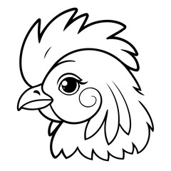 Vector illustration of a cute Rooster drawing for kids colouring activity
