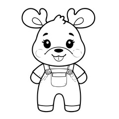 Cute vector illustration Moose doodle for kids colouring page