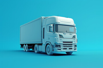 A white semi truck is parked on a blue background