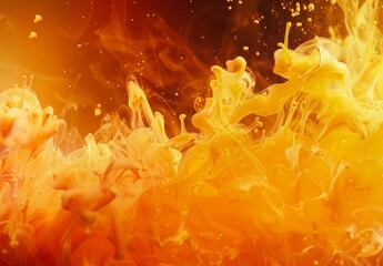 Abstract art: Ink-water explosion, orange flames, Red Cinema 6k shot.