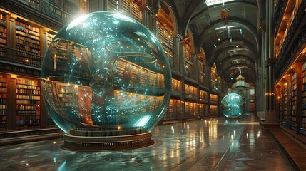 Futuristic Orb Library A Holographic Sanctuary of Knowledge in MidAir